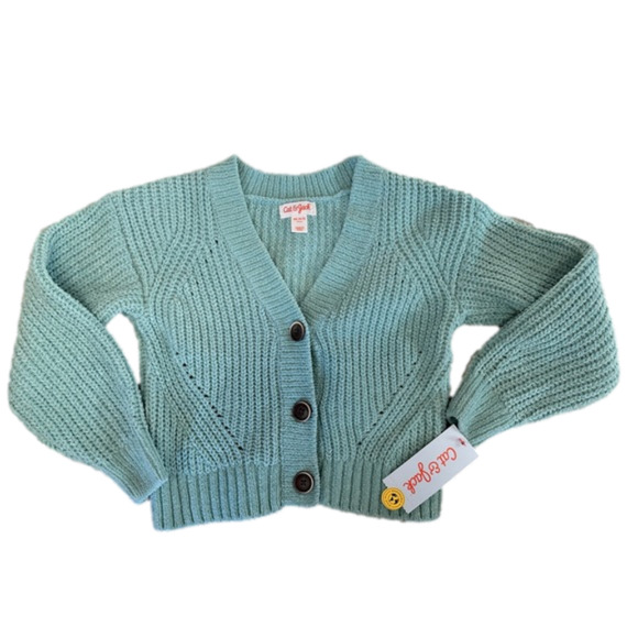 New Girl's Cable Knit Green Sweater Cardigan size XS 4/5 - Picture 1 of 4